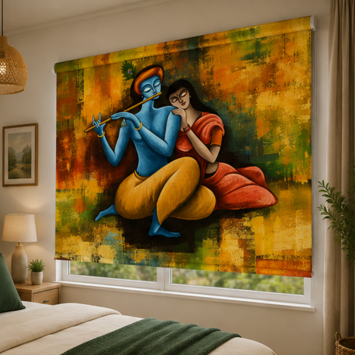 Radha Krishna theme blinds for modern home | Roller & Roman Blinds | Premium Quality Prints