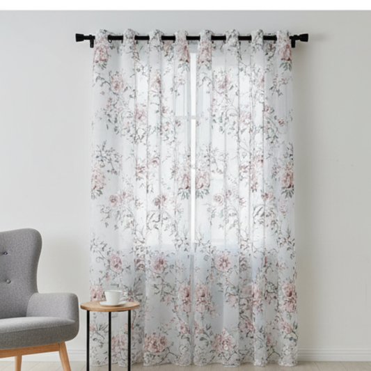 Linen Sheer - Floral Print - Pack Of 1 Curtain