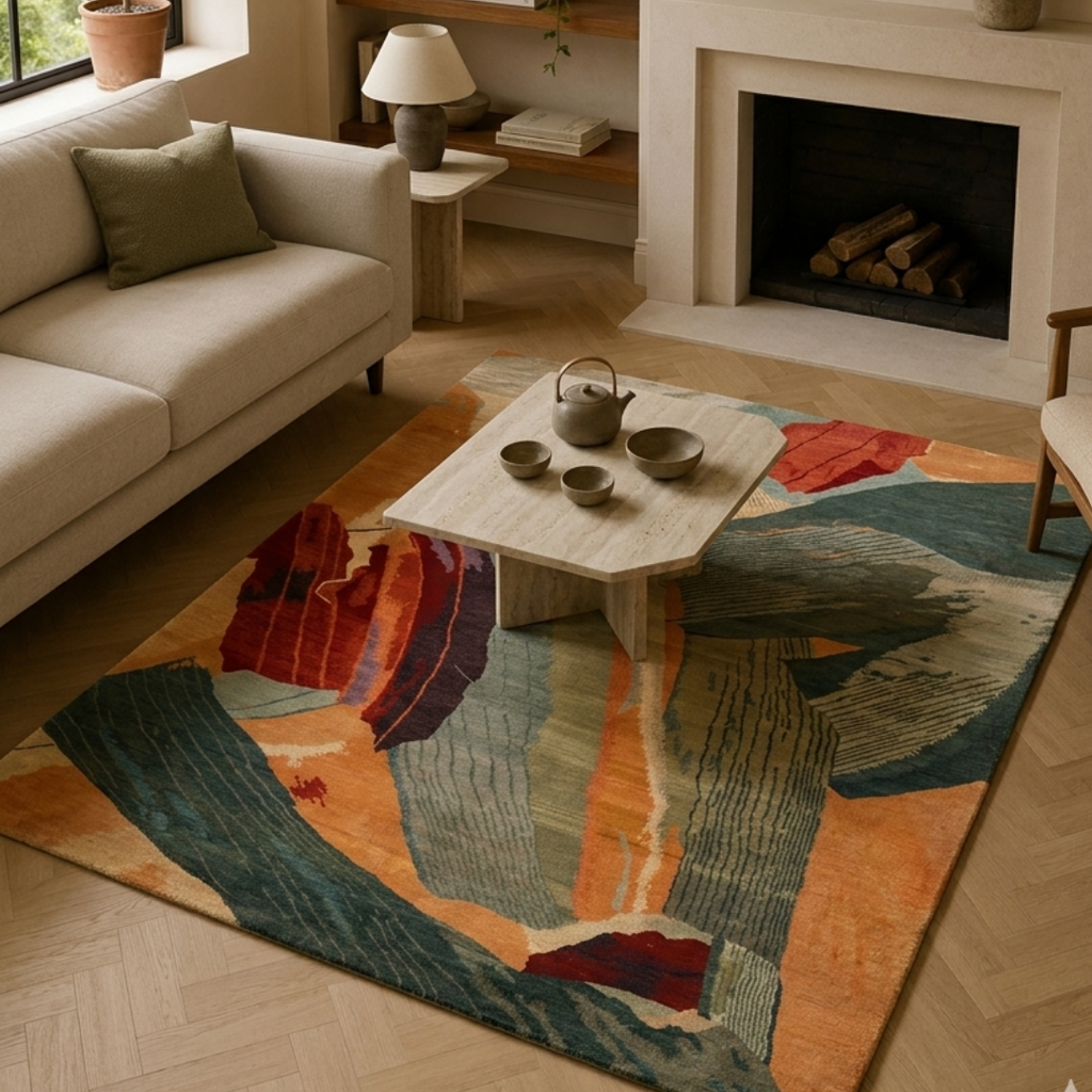 Luxury yellow & grey abstract rug  - Square - Premium Wool Carpet