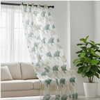 Linen Sheer - Green and beige Floral Print - Pack Of 1 Curtain