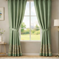 Cotton - Green with Bikaneri Ethnic Cream Print Curtain - Pack of 1 Curtain