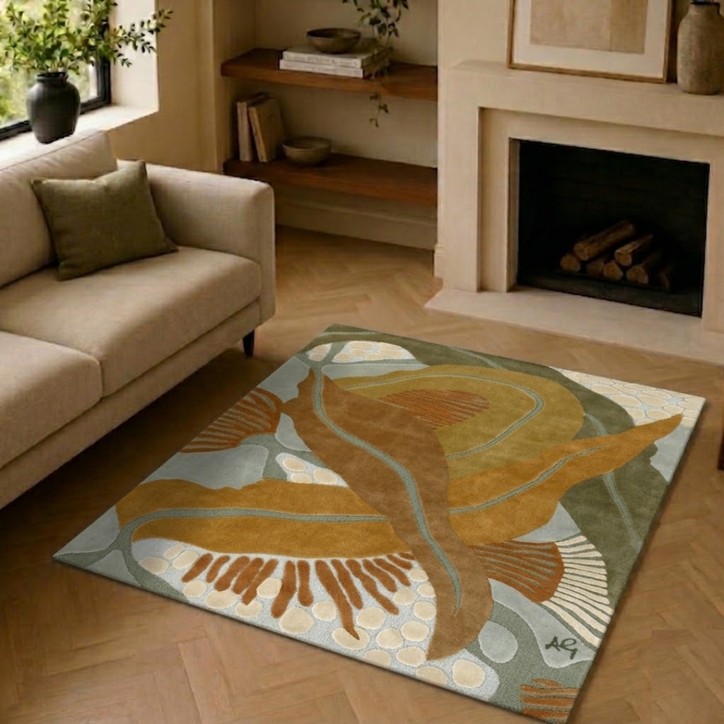 Yellow leaf design for modern homes - Square - Premium Wool Carpet