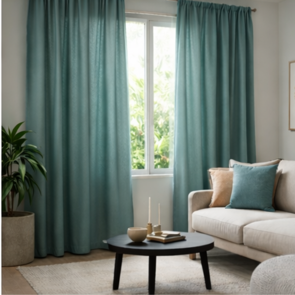 Cotton - Room Darkening Plain Teal Green Curtains - Pack of 1 Curtain