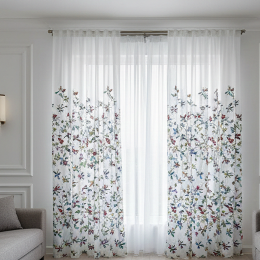 Linen Sheer - Butterfly Print - Pack Of 1 Curtain