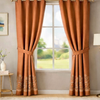 Cotton - Room Darkening Floral Orange Print Curtains - Pack of 1 Curtain