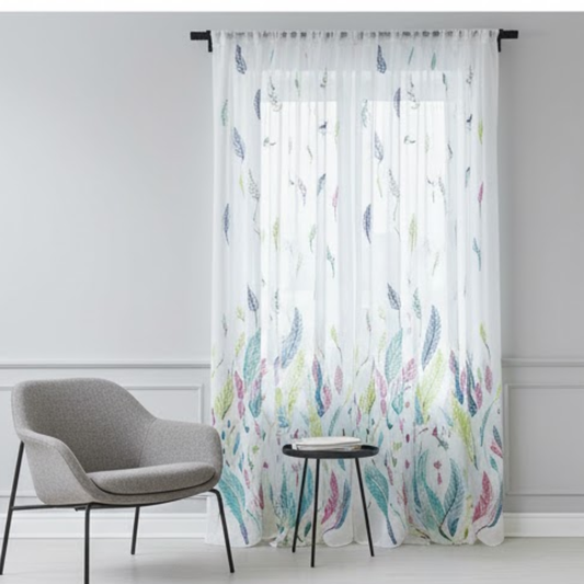 Linen Sheer -Feather Print - Pack Of 1 Curtain