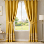 Cotton - Room darkening Floral Yellow Curtains - Pack of 1 Curtain