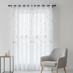 Linen Sheer - Yellow Grey Dandelion Print - Pack Of 1 Curtain