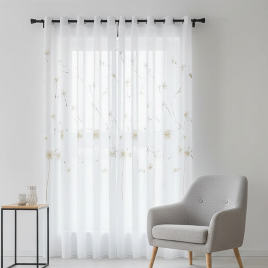 Linen Sheer - Floral Print - Pack Of 1 Curtain