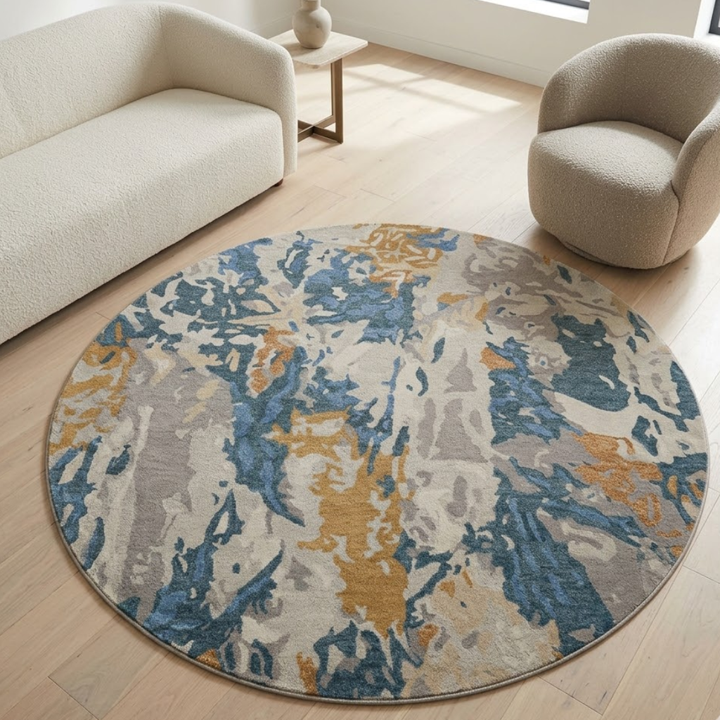 Grey & Cream mixed design - Circle - Premium Wool Carpet