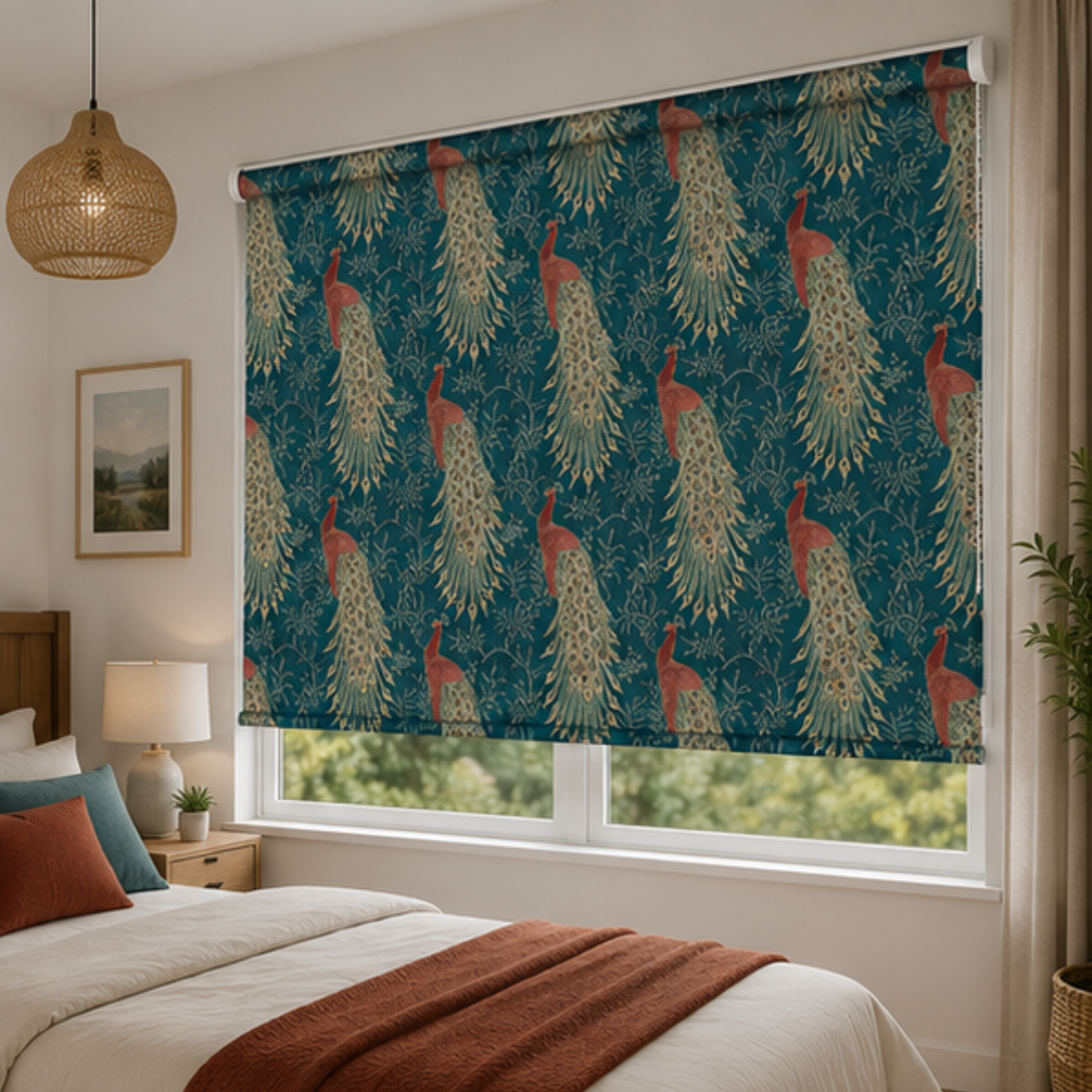 Aesthetic peacock theme design | Roller & Roman Blinds | Premium Quality Prints