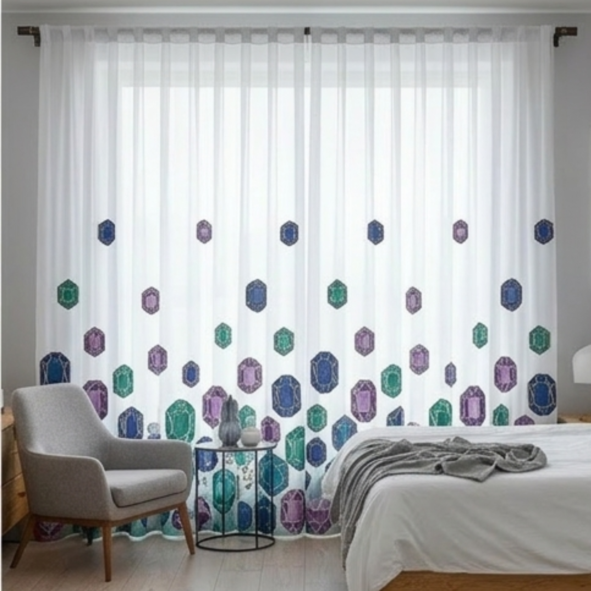 Linen Sheer - Fish & Aqua Print - Pack Of 1 Curtain