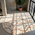 White & Orange line pattern rug design - Circle - Premium Wool Carpet