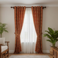 Cotton - Room Darkening Mehndi Desing Orenge Curtains - Pack of 1 Curtain