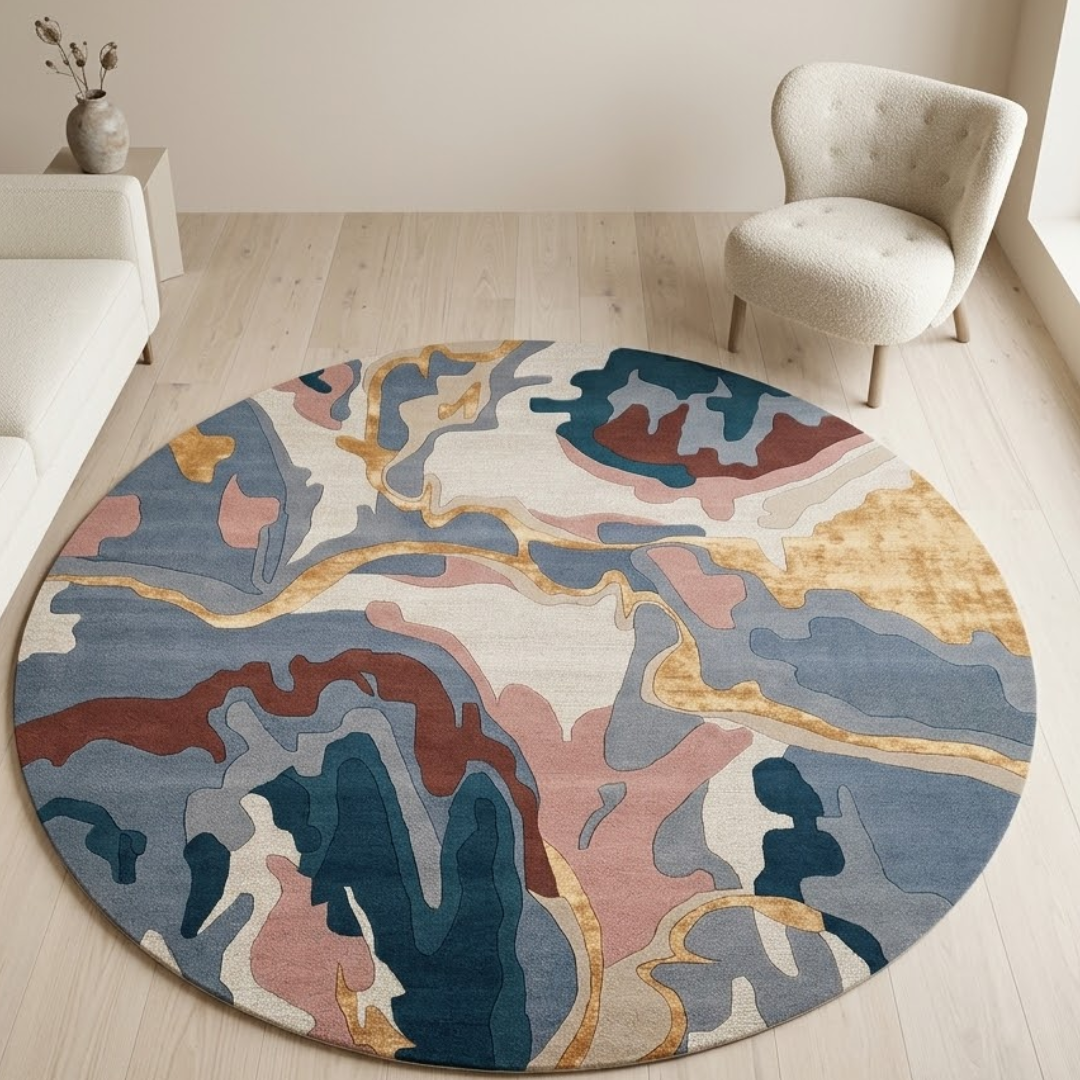 Abstract mixed color rug design - Circle - Premium Wool Carpet