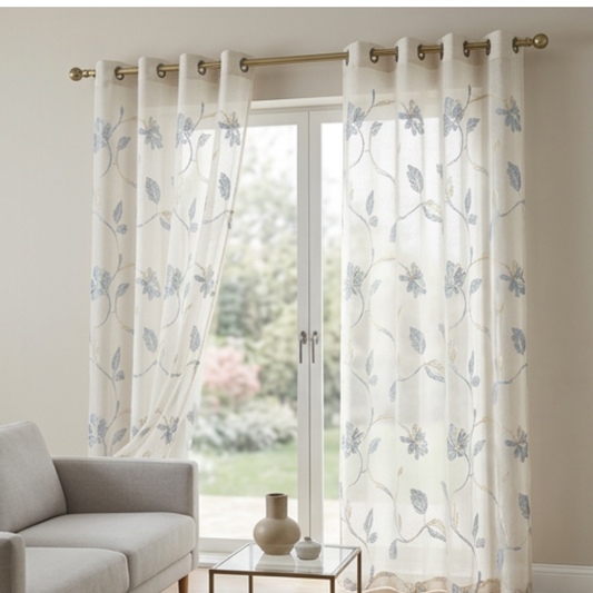 Linen Sheer - Fish & Aqua Print - Pack Of 1 Curtain