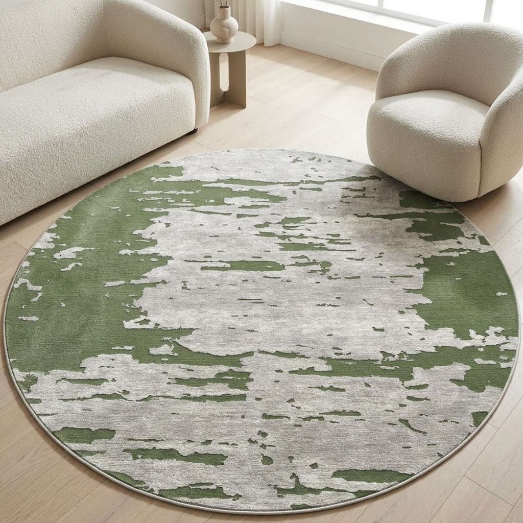 Green & Grey Pattern Design - Circle - Premium Wool Carpet