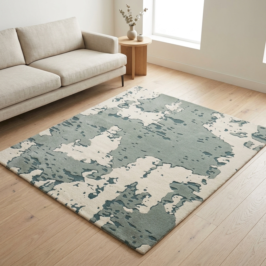 Grey & White Abstract design - Square - Premium Wool Carpet