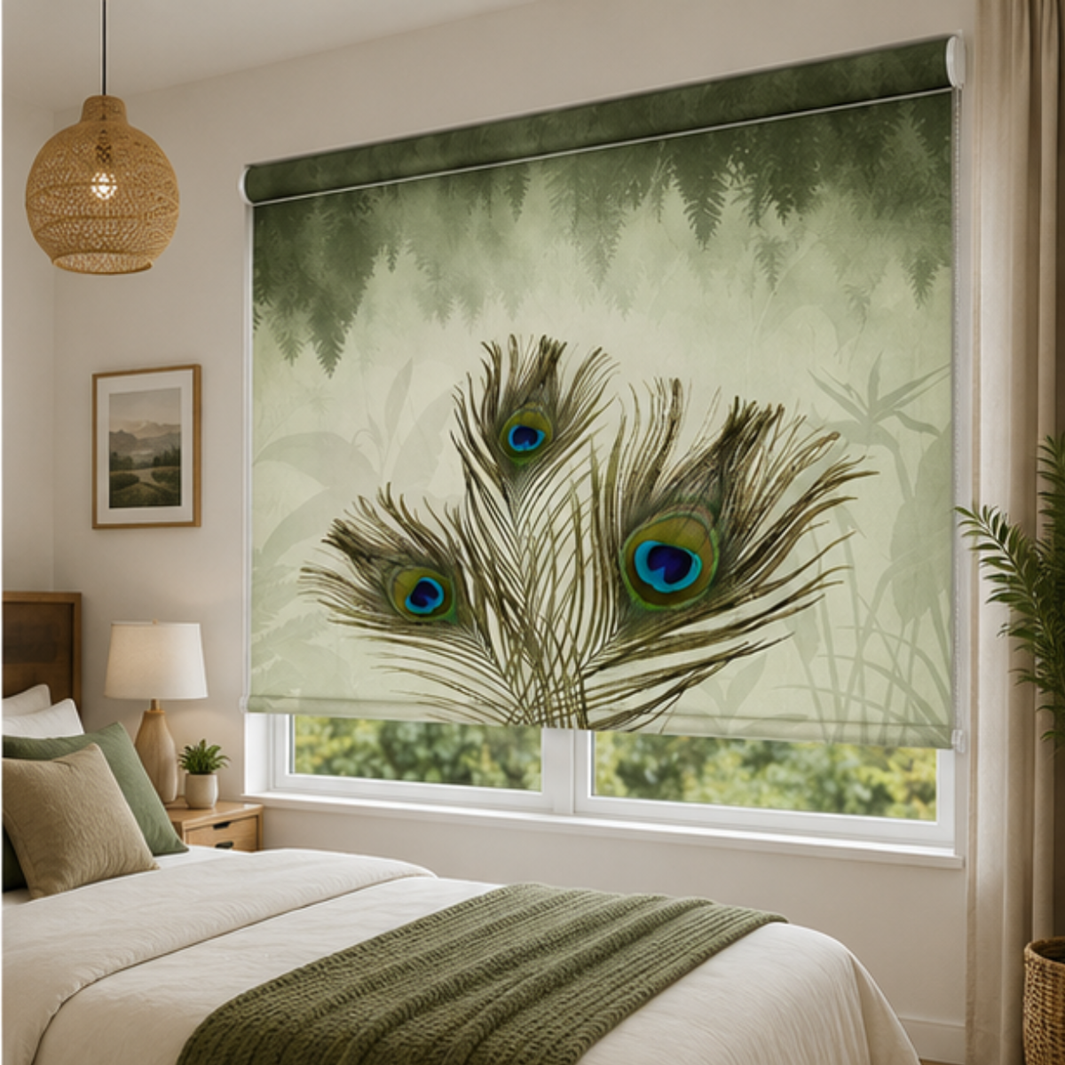 Aesthetic peacock feather theme design | Roller & Roman Blinds | Premium Quality Prints