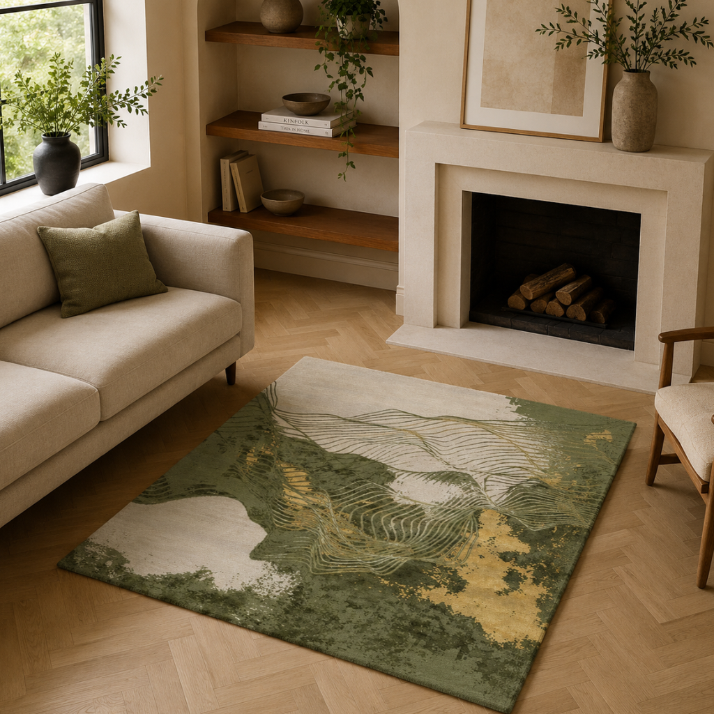 Mixed green theme rug design - Square - Premium Wool Carpet