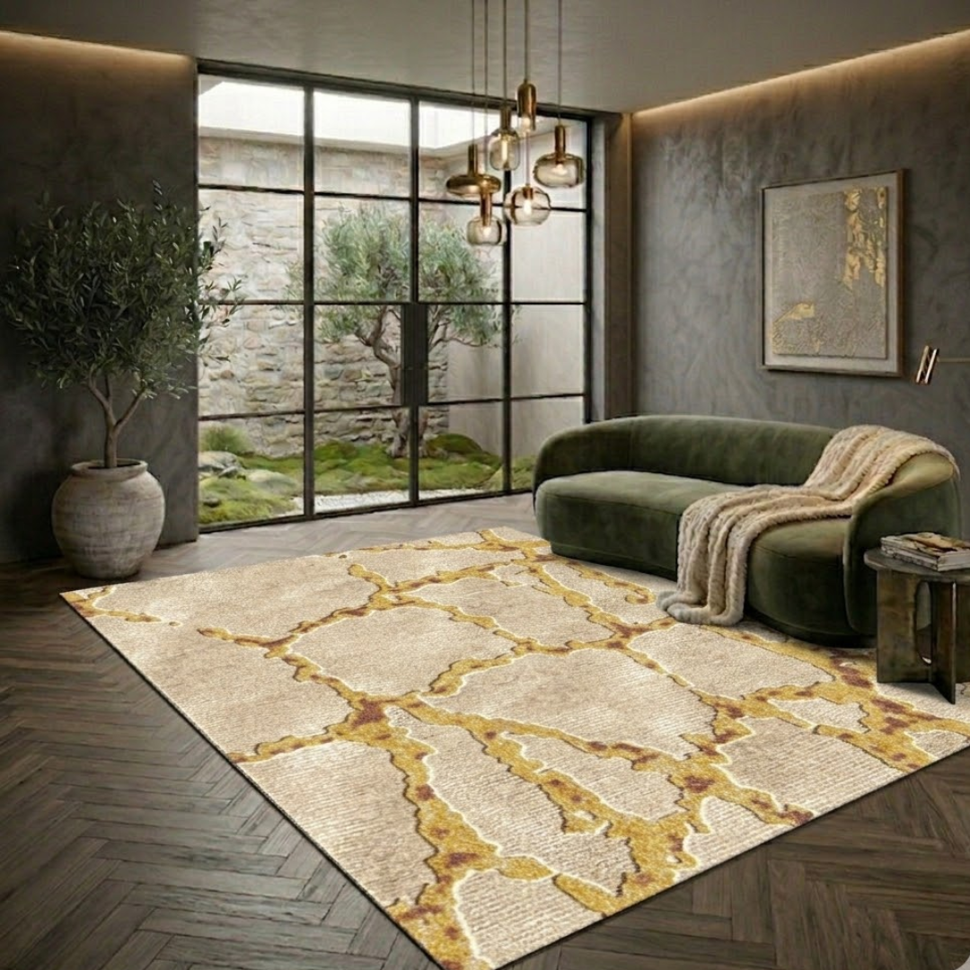 Aesthetic white & gold pattern design - Rectangle - Premium Wool Carpet