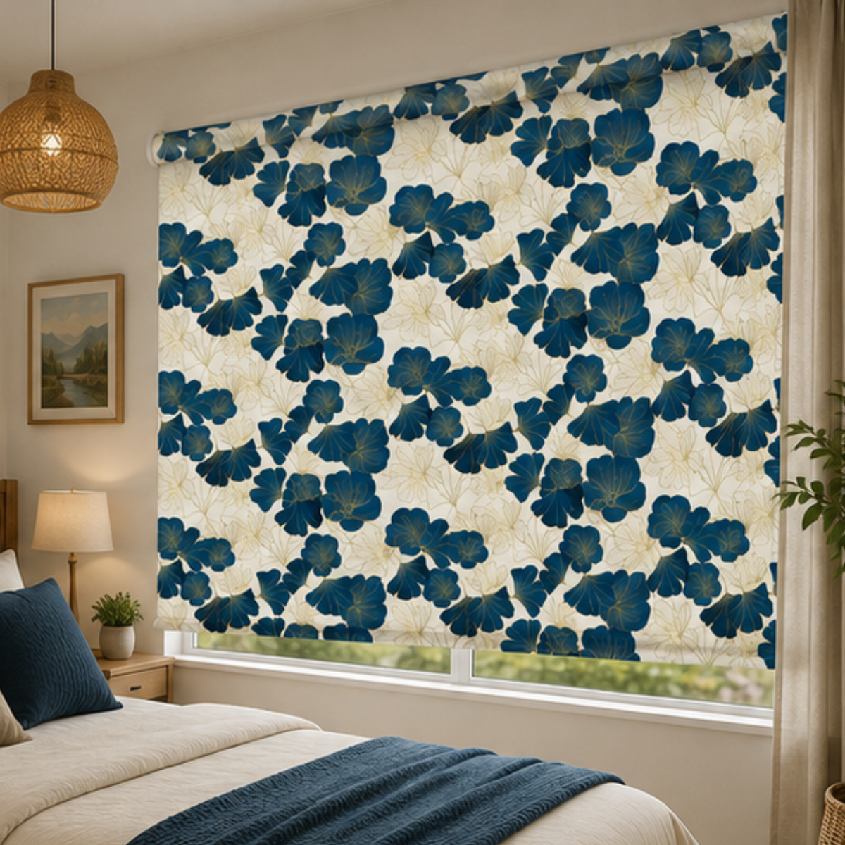 Navy blue flower design blinds | Roller & Roman Blinds | Premium Quality Prints