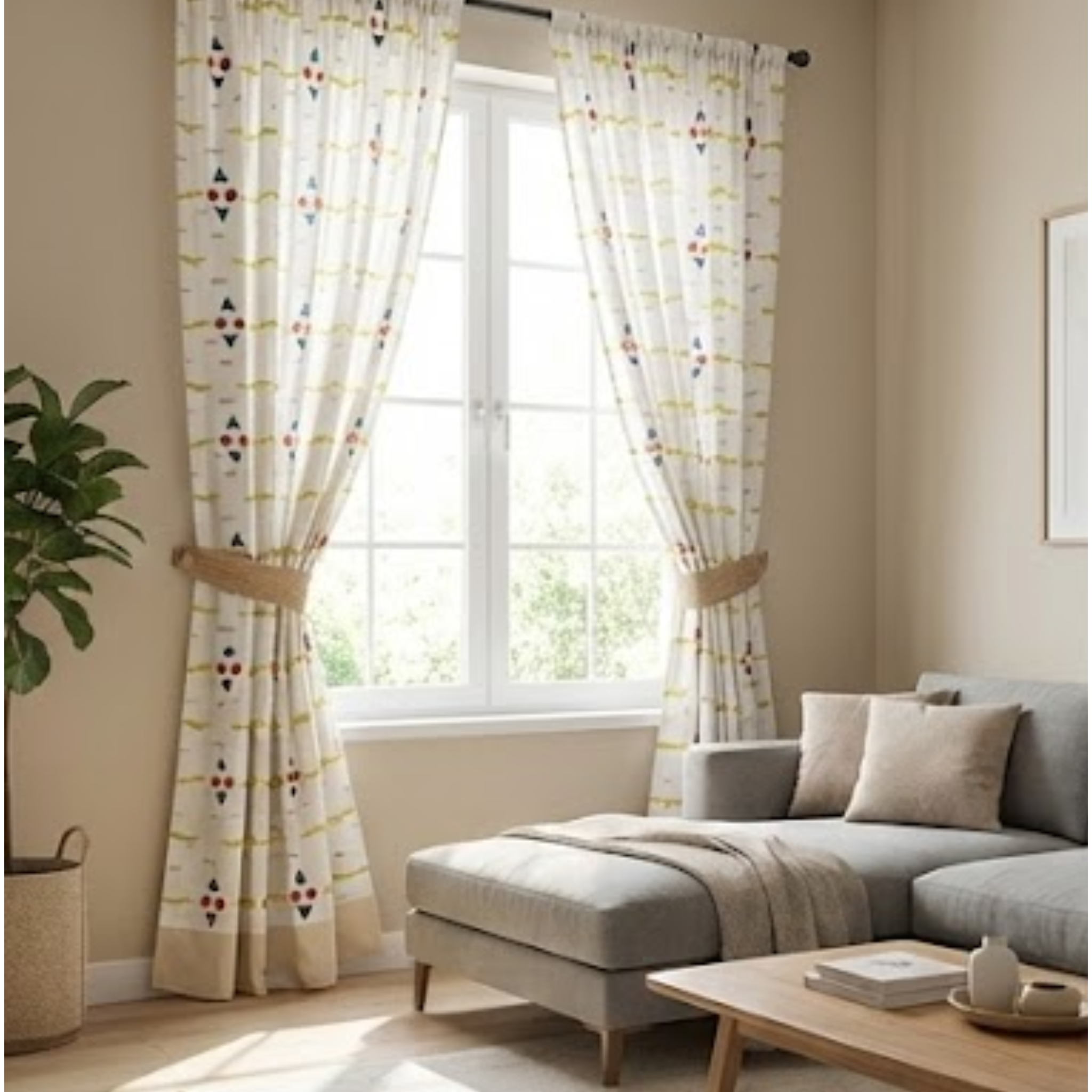 Cotton - Room Darkening - Geometric Pattern Curtains - Pack of 1 Curtain
