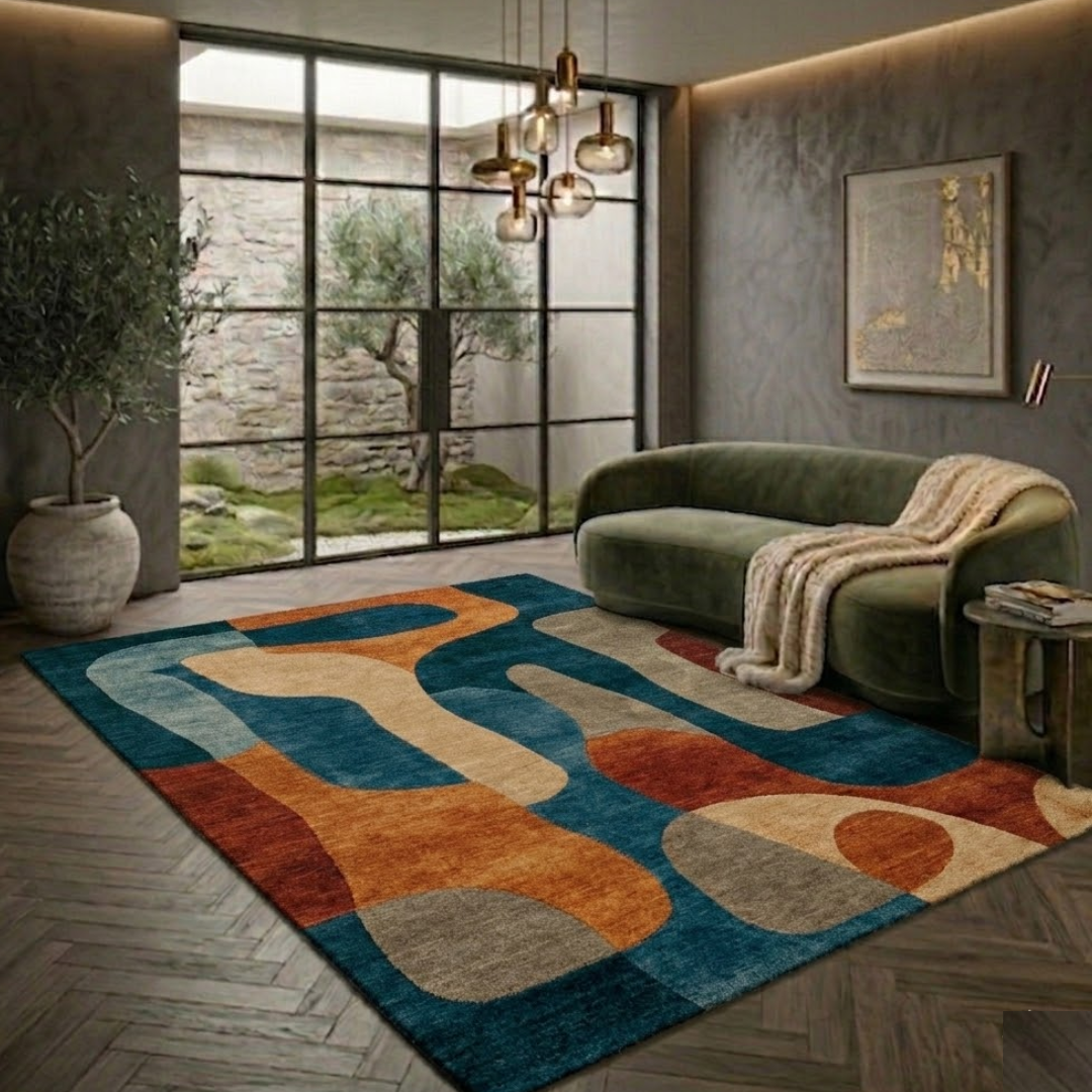 Aesthetic geometric pattern rug design - Rectangle - Premium Wool Carpet