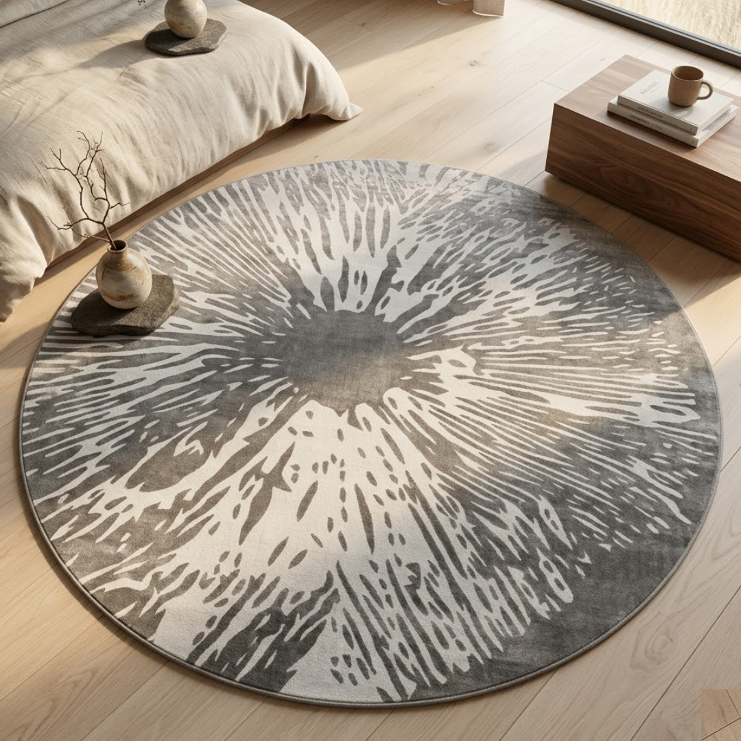 Brown & White pattern design - Circle - Premium Wool Carpet
