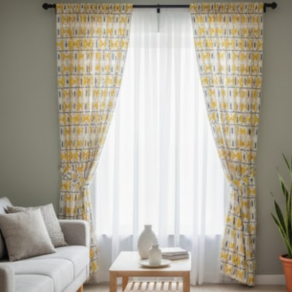 Cotton Light - Room Darkening - Yellow Stripes Curtains - Pack of 1 Curtain