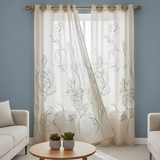Linen Sheer - Floral Print - Pack Of 1 Curtain
