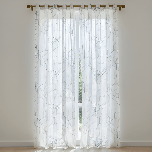 Linen Sheer - Geometric Pattern Print - Pack Of 1 Curtain