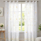 Linen Sheer - Yellow moon and star Patterns  Print - Pack Of 1 Curtain