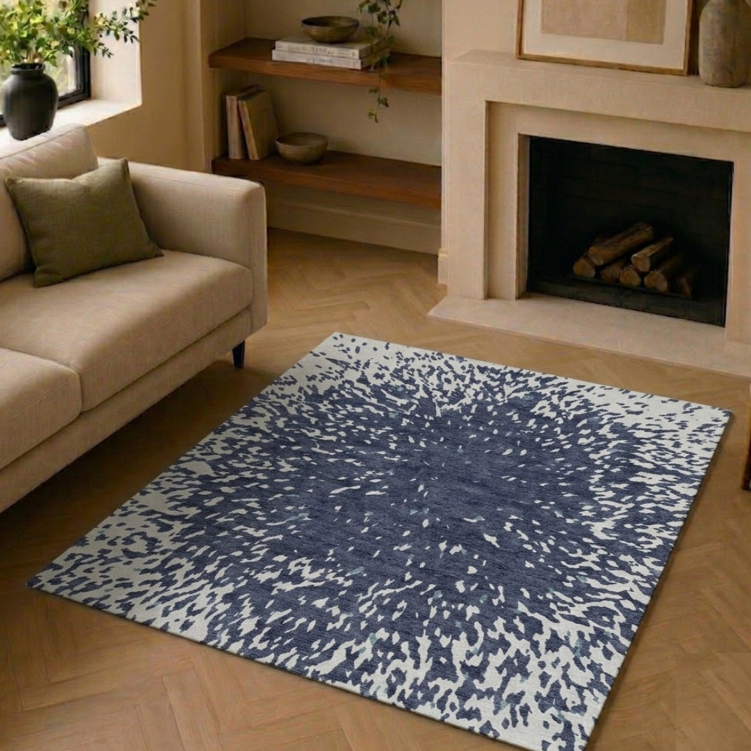 Unique Navy & white pattern design - Square - Premium Wool Carpet