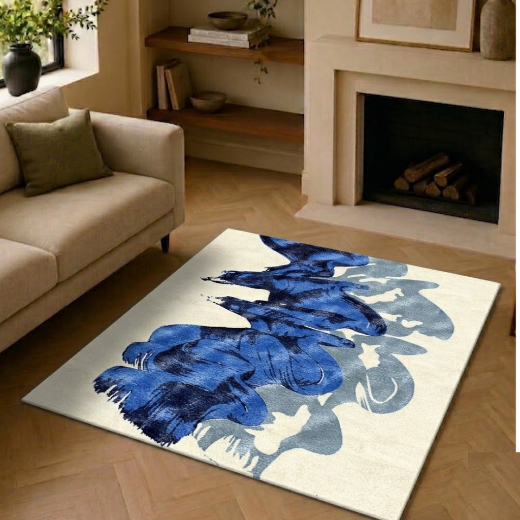 Aesthetic white & blue flowe pattern - Square - Premium Wool Carpet