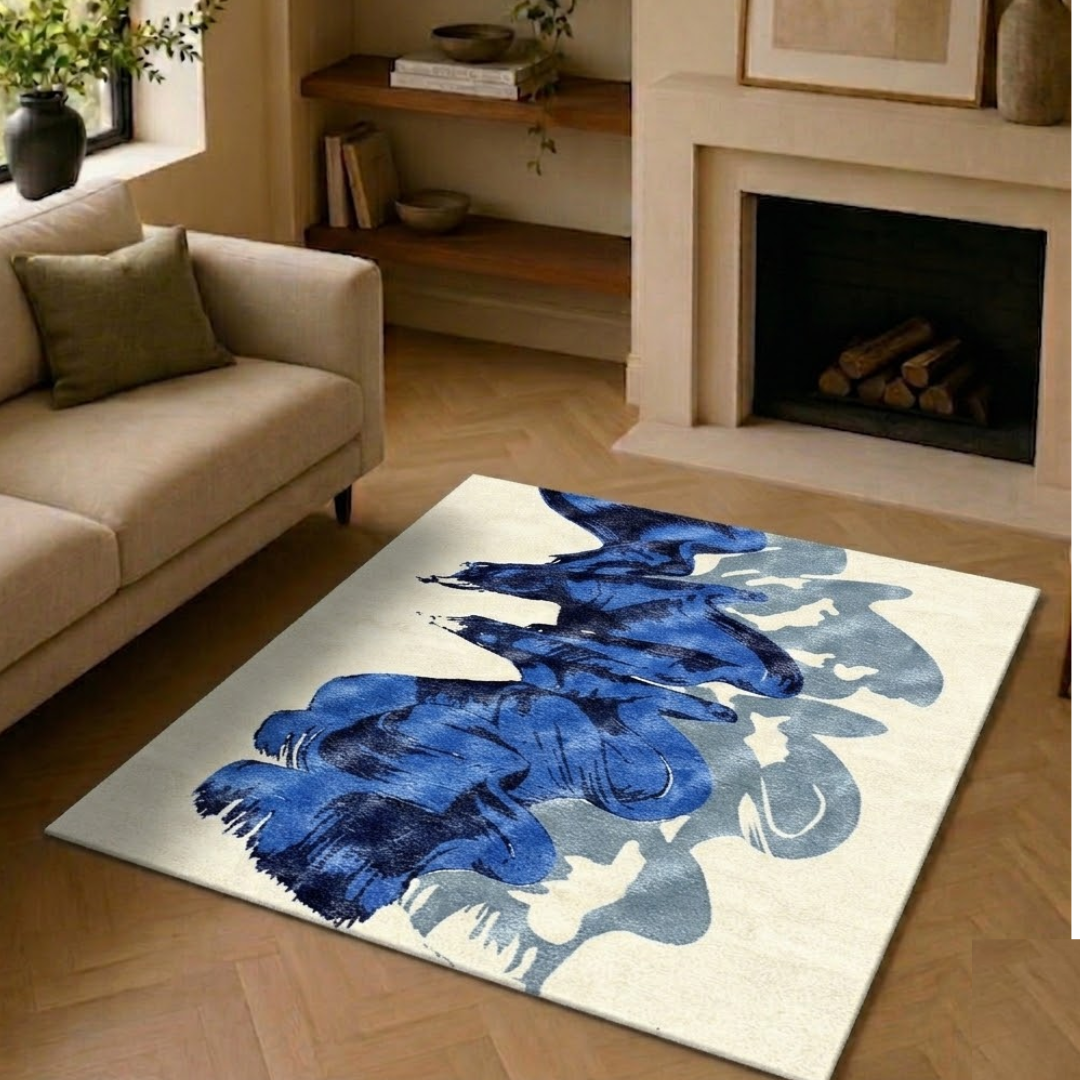 Aesthetic white & blue flowe pattern - Square - Premium Wool Carpet