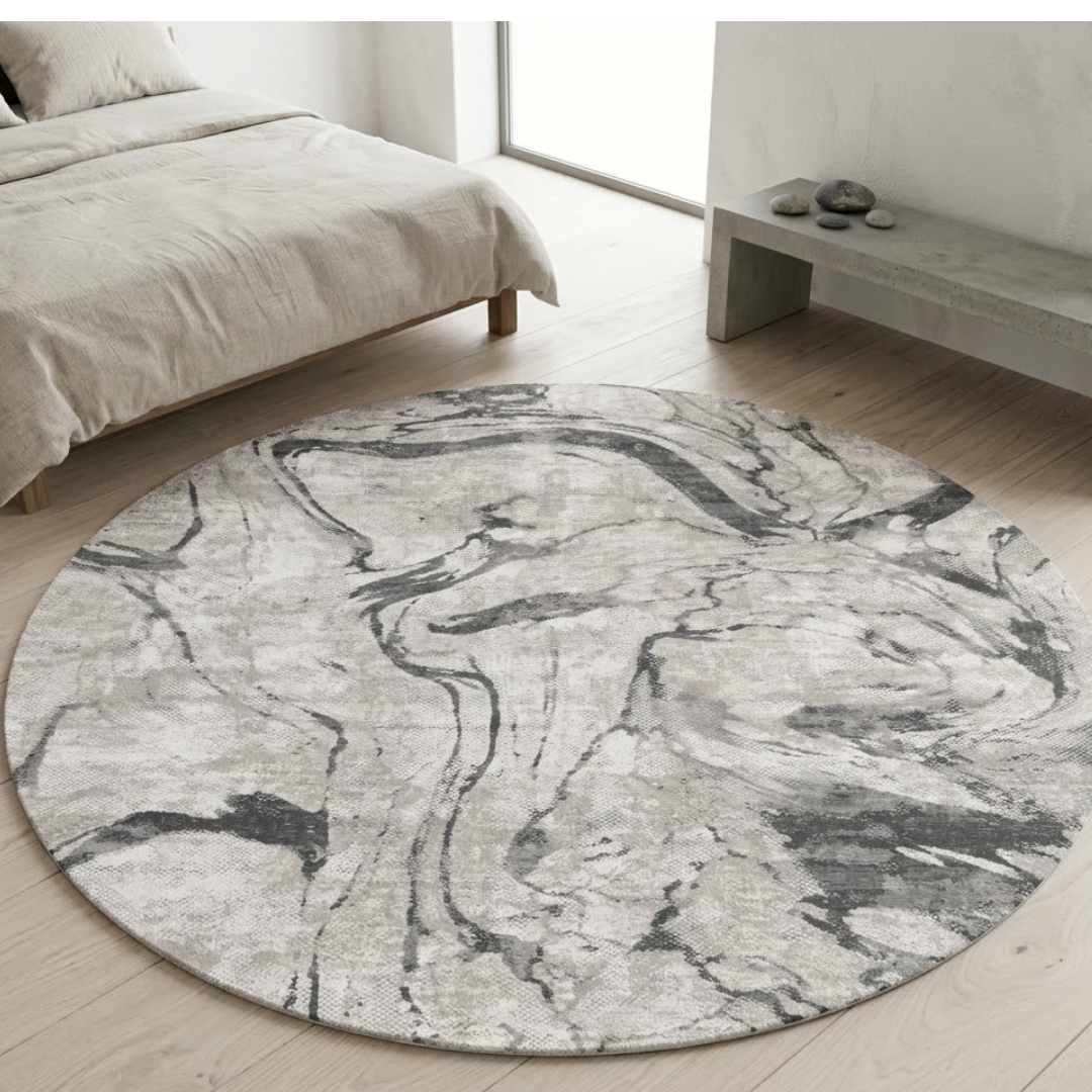 Abstract white & Grey pattern rug - Circle - Premium Wool Carpet