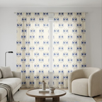 Linen Sheer -  Blue Small birds Print - Pack Of 1 Curtain
