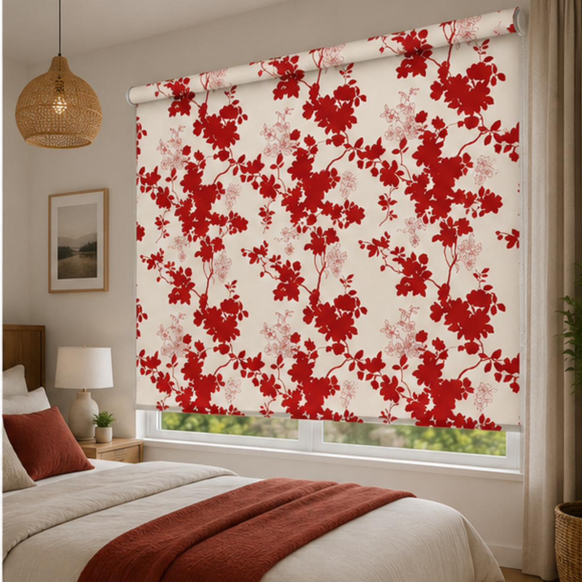 Red flower Blind design | Roller & Roman Blinds | Premium Quality Prints