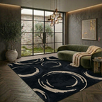 Black & Pink circle pattern rug design - Rectangle - Premium Wool Carpet