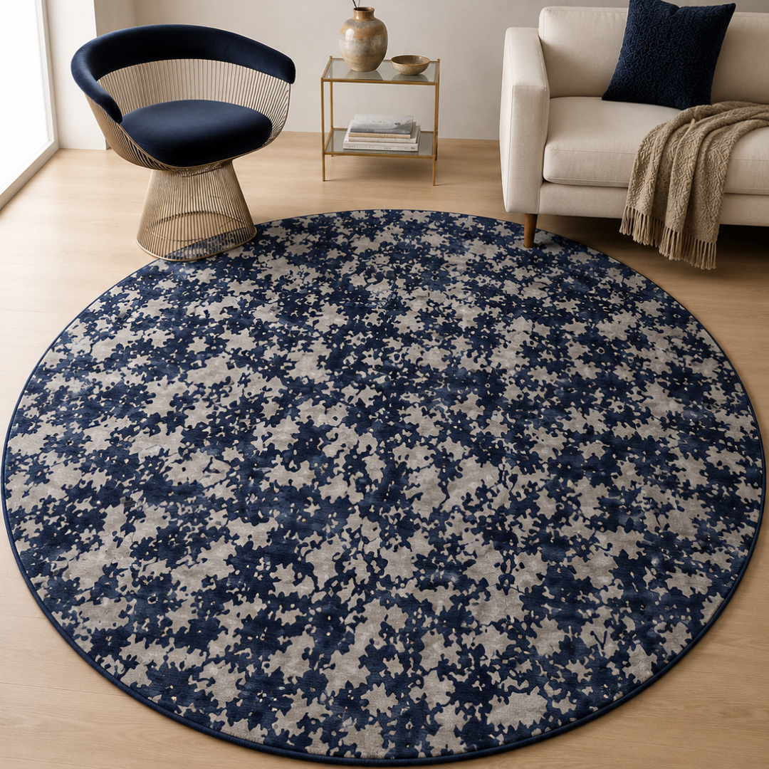 Abstract navy color theme design - Circle - Premium Wool Carpet