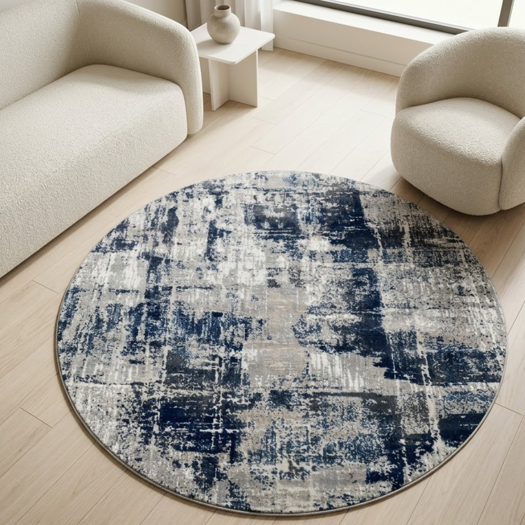 Navy and Grey Mixed Pattern - Circle - Premium Wool Carpet