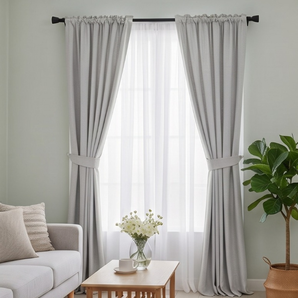 Cotton Light - Premium Fabric Curtains- Silver Grey - Pack of 1