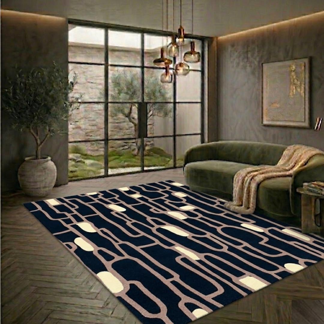 Blue & Pink geometric pattern  - Rectangle - Premium Wool Carpet