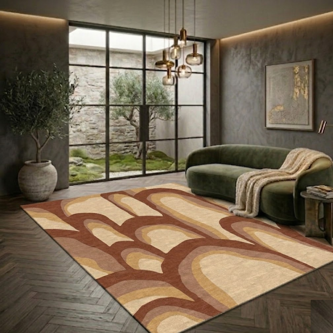 Aesthetic brown & cream theme rug design for modern homes - Rectangle - Premium Wool Carpet