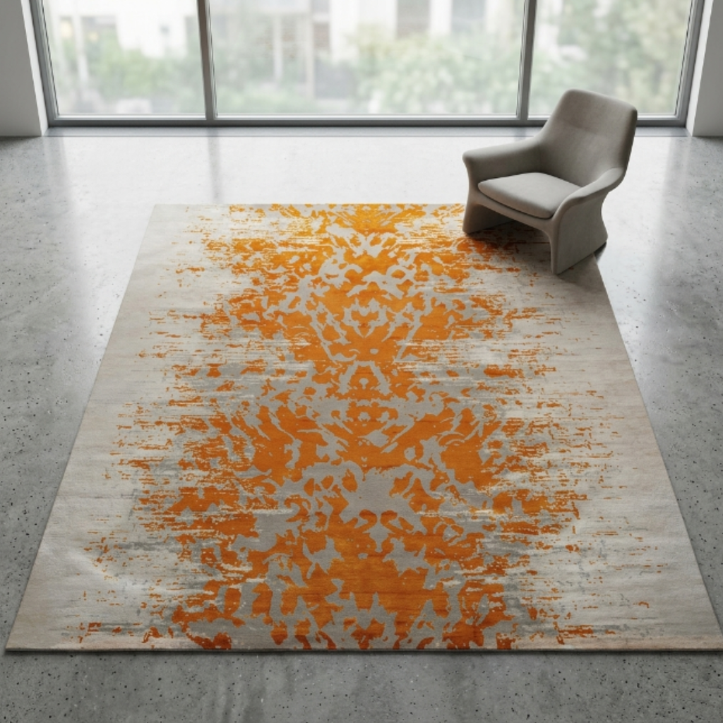 Orange & Cream Rug Pattern - Rectangle - Premium Wool Carpet