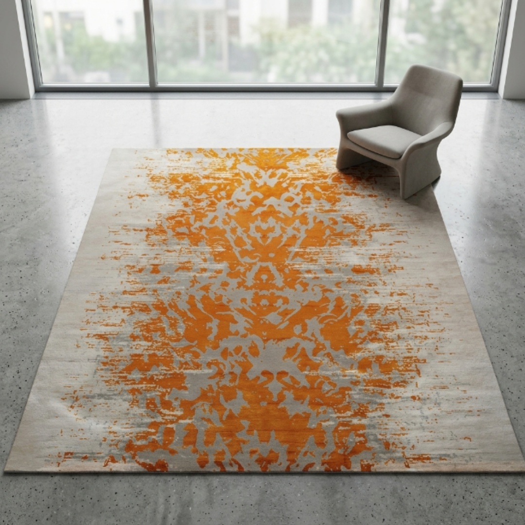 Orange & Cream Rug Pattern - Rectangle - Premium Wool Carpet