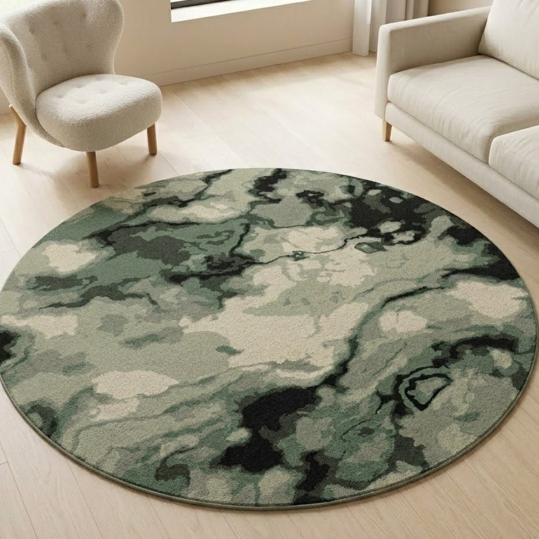 Abstract green & black theme rug  - Circle - Premium Wool Carpet