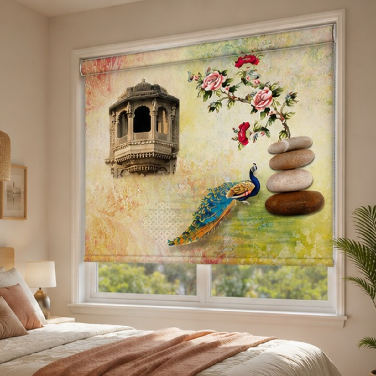 Aesthetic peacock Blind design | Roller & Roman Blinds | Premium Quality Prints