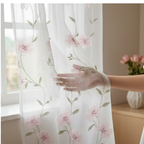 Linen Sheer - Floral patterned Print - Pack Of 1 Curtain